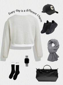 Easithlete Plus Size Women Contrast Color Block Casual Sporty Sweatshirt - Black - View 2