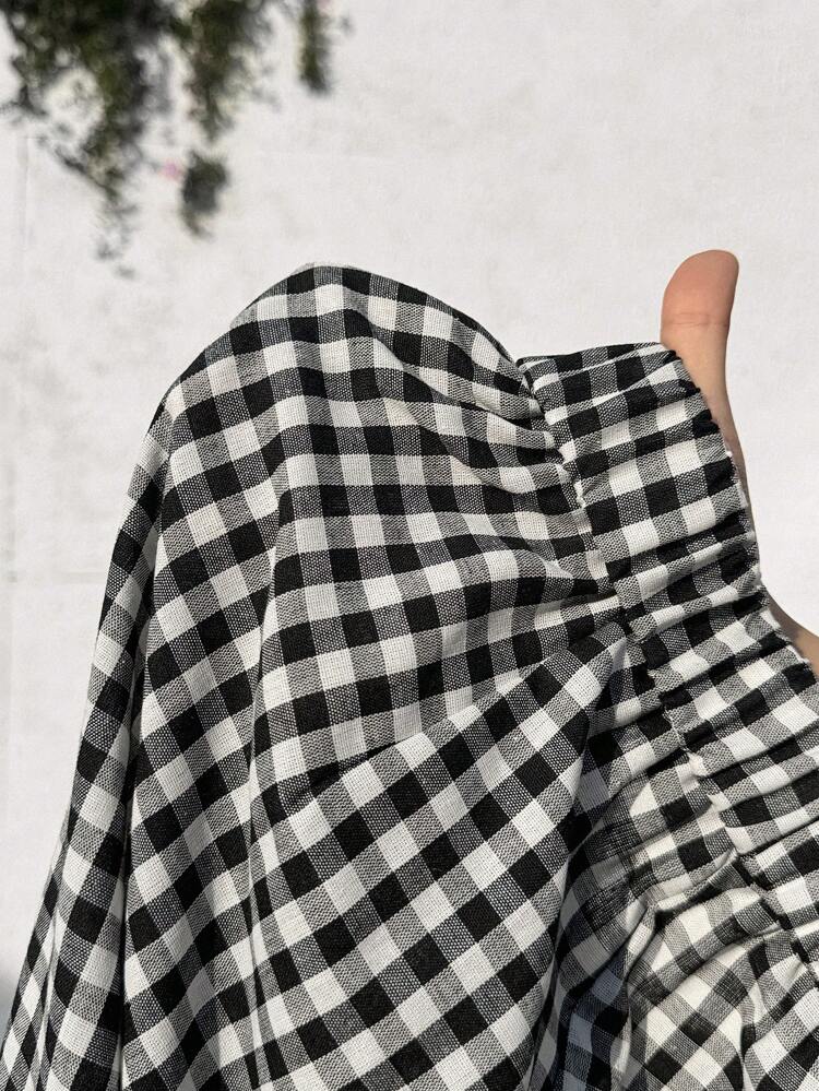 Women's Elastic Waist Plaid Wide Leg Capri Pants