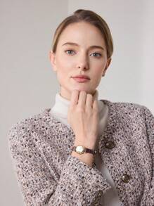 MOTF PREMIUM WOMEN'S FASHION MINIMALIST ELEGANT GOLD-TONE ROMAN NUMERAL WATCH - Brown - View 4