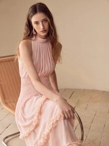 MOTF PREMIUM 贴花褶皱腰连衣裙 - 粉色 - 查看 3
