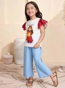 Young Girls Polka Dot Print Cap Sleeves Ramadan T-Shirt - Multicolor - View 5