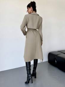 Firerie 优雅设计收腰 A 字形长袖风衣，秋冬款 - 卡其色 - 查看 8
