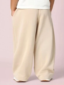 SUMWON Youth Wide Leg Athletic Sweatpants Relaxed Fit Elastic Waist Drawstring Training Sport Wear Casual Winter Fleece Streetwear Joggers Pants - Brown - View 4