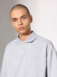 SUMWON Essential Oversized Polo Shirt Boxy Fit Athletic Casual Streetwear Jersey Short Sleeve Summer Leisure Weekend Fashion Sport - Light Grey - View 4