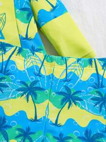 SHEIN Bộ đồ bơi 3 món in hình cây dừa thường ngày cho bé trai/bé gái quần short dài tay + mũ chống nắng, thích hợp cho kỳ nghỉ xuân/hè, đi chơi, du lịch, bãi biển, hồ bơi, tiệc tùng - màu xanh lá - Xem 9