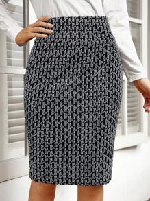 EMERY ROSE 女士优雅提花图案针织裙，秋冬 - 黑與白 - 查看 1