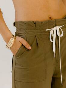 Aralina Utility-Inspired Paperbag Waist Khaki Pants - Army Green - View 3