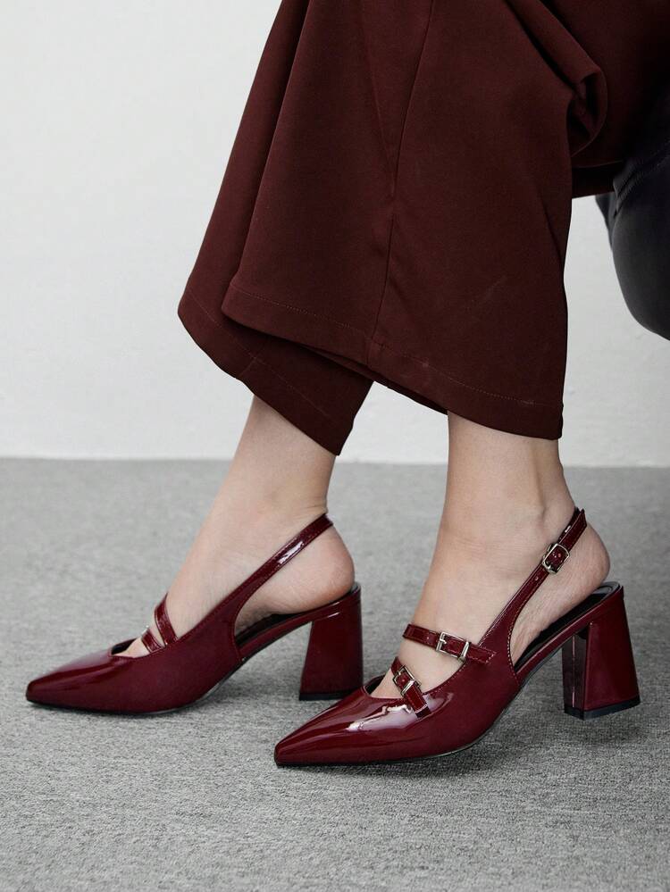CUCCOO BIZCHIC Pointed Toe Chunky High Heel Pumps, Elegant Work Style Burgundy Color Dress Shoes, Fashion, Graceful Aesthetic, Spring Casual Outfit Spring Shoes Spring Break Easter
