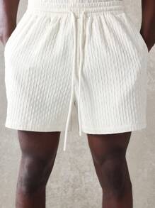 SUMWON Premium Textured Ribbed Summer Co-Ord Set Button Down Shirt Shorts Matching Set Casual Resort Beach Holiday Two-Piece Outfit Slim Fit - Beige - View 6