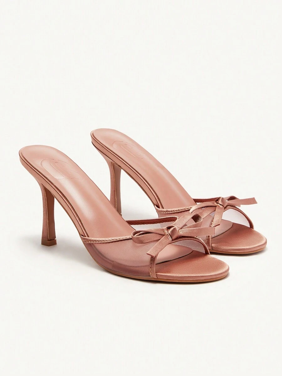 CUCCOO CHICEST Sandalias de tacón alto con punta redonda y malla marrón para mujer - Marrón Chocolate - Ver 1