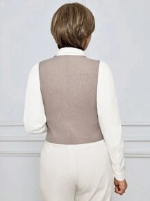 SHEIN LUNE 女士休闲纯色背心 - 杏色 - 查看 5