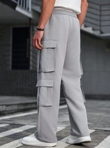 Manfinity CasualCool 男士多口袋设计直筒宽松休闲工装裤，工装裤，白色男士裤子 - 灰色 - 查看 2