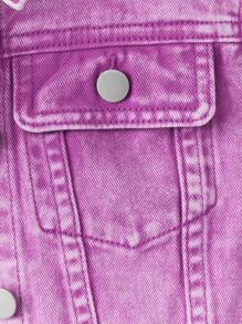SHEIN Tween Girls' Single Button Pocket Casual Denim Vest Jacket - Purple - View 3