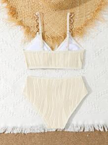 Tween Girls Summer Beachwear Solid Textured Bikini Set - Apricot - View 2