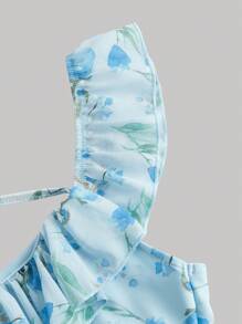 SHEIN MOD Vestido largo de punto con flores en azul para el verano, vestidos azules para mujer, vestido de graduación