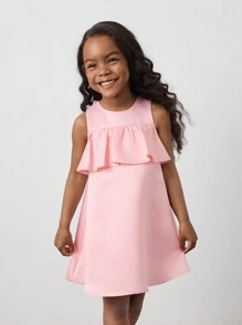 Maija Kids Maija Kids Young Girl Loose Casual Bowknot Decor Ruffle Hem Dress