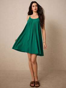 SHEIN Frenchy 夏季宽松亚麻露背连衣裙休闲舒适吸湿排汗适合度假日常穿着