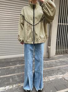 FRIFUL Women Green Loose Design Bomber Jacket, Spring - Green - View 2