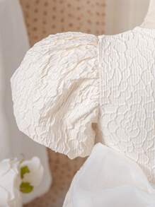 Souflis Souflis Ramadan 2-6Y Toddler Girl Bowknot Princess Tulle Dress Party Wedding Flower Girl Dress, White Textured Jacquard Fabric, Spring/Summer - White - View 5