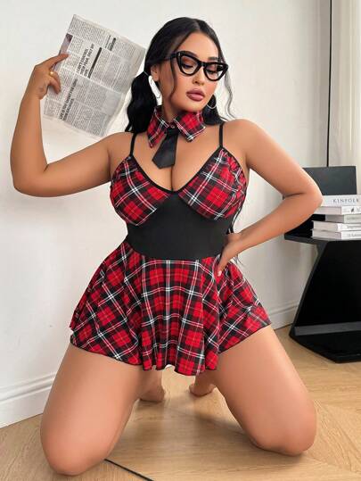 Fantasy Costume Plus Size 3-Piece Lingerie Set, Simple Fashion Casual Everyday Wear