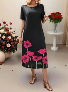 EMERY ROSE Women's Printed Casual Dress, Simple And Fashionable For Everyday Wear - Multicolor - View 3