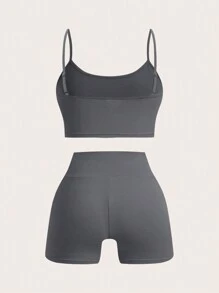 SHEIN EZwear Bộ đồ ngoài trời nhiều mảnh màu xám đậm, thời trang đơn giản, mặc thường ngày - Màu xám đen - Xem 5