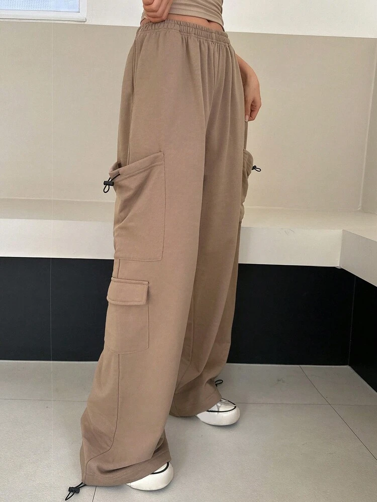 Women's Solid Color Casual Loose Distressed Long Pants With Big Pockets