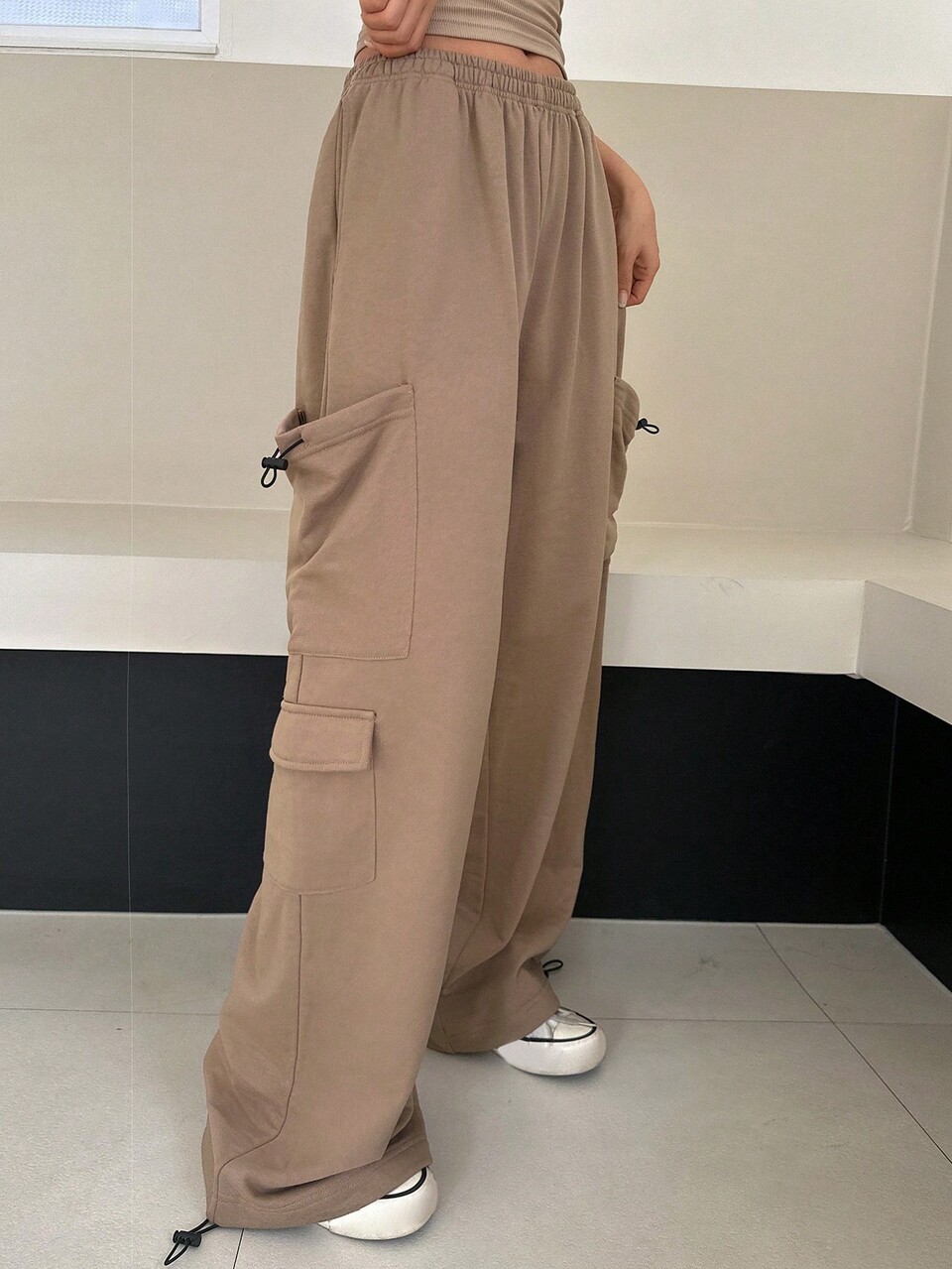 Women's Solid Color Casual Loose Distressed Long Pants With Big Pockets