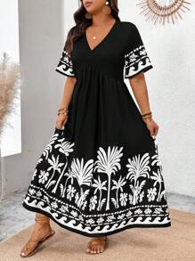 SHEIN Clasi 大码简约休闲日常连衣裙 - 黑色 - 查看 3