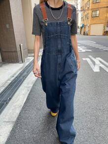 FRIFUL Women's Casual Washed Loose Denim Bib Overalls - Blue - View 7