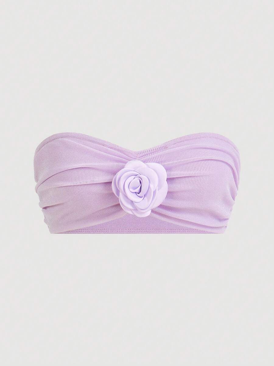 SHEIN ICON Women's Tight-Fitting Floral Decor Sexy Bandeau Crop Top