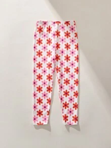 THE HAPPY LOOK Young Girls Floral Allover Print Snug Fit Pink Leggings, Casual Style, Spring
