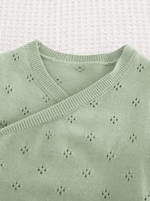 Cozy Pixies Baby Girl Solid Color Wrap Sweater And Leggings Set - Green - View 6