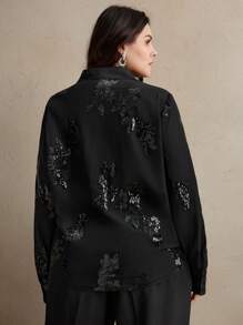 Anewsta 大码女式大码玫瑰亮片刺绣衬衫，春季