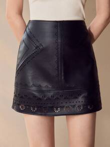 MOTF PREMIUM HOLLOW OUT A LINE SKIRT,SPRING/SUMMER - Black - View 3