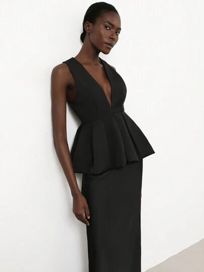 Aveloria Modichic Elegant Sleeveless Ruffle Hem Shirt With Cinched Waist Detail, Professional & Stylish