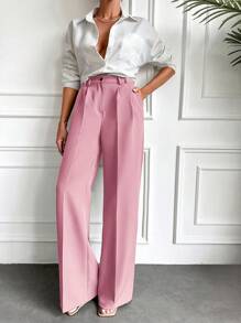 EURMUSE Solid Slant Pocket Suit Pants - Dusty Pink - View 4