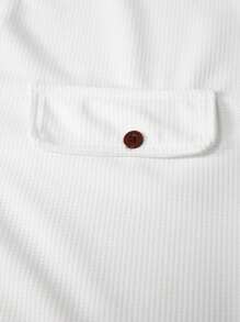 Manfinity Homme Camiseta de hombre de manga corta, cuello en V y abotonadura a presión de unicolor