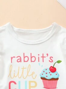 SHEIN 3pcs/Set Baby Girls' Cute Ice Cream Print Short Sleeve Top, Long Pants And Ruffled Cuffs Home Outfit Set - Multicolor - View 6