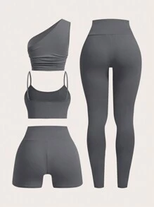 SHEIN EZwear Bộ đồ ngoài trời nhiều mảnh màu xám đậm, thời trang đơn giản, mặc thường ngày - Màu xám đen - Xem 2