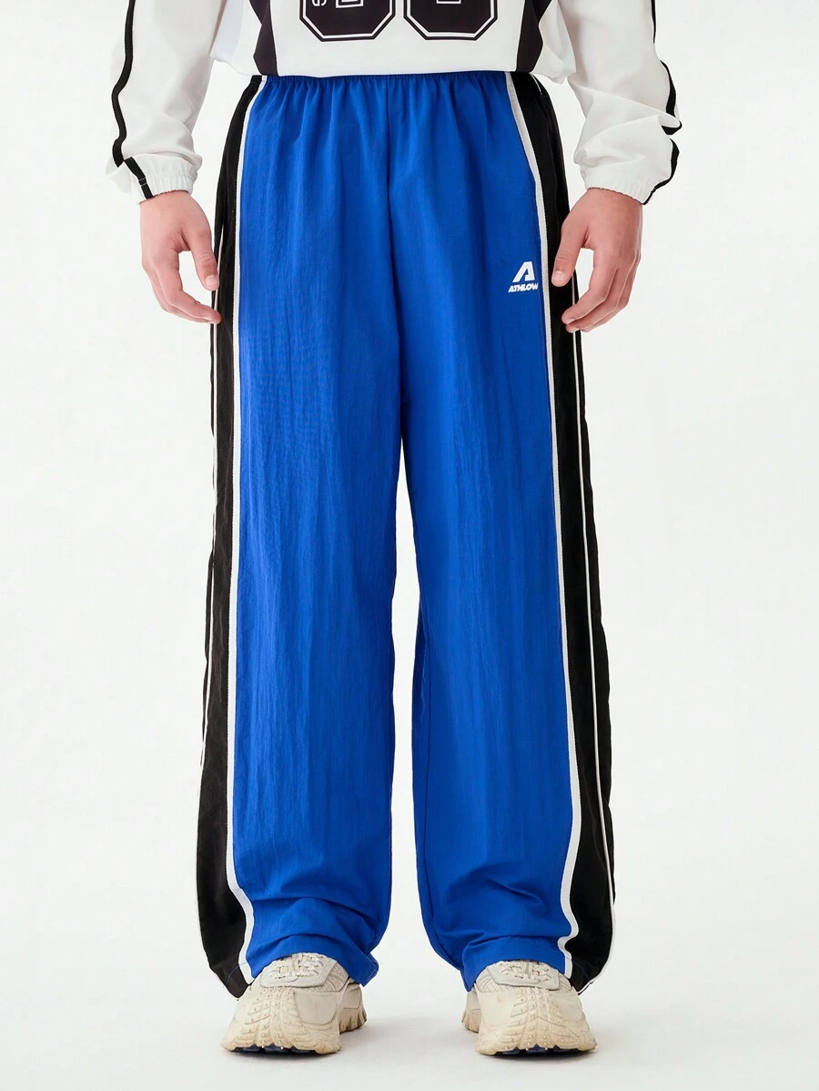 SHEIN Calça casual de perna larga com estampa de letras em bloco de cores para adolescentes