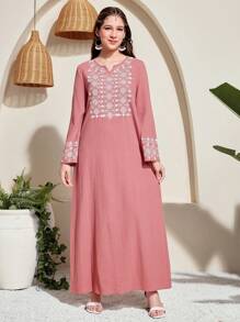 SHEIN Teen Girls Elegant Pattern Print Robe, Flowing Style For Travel & Holiday, Spring/Summer - Pink - View 3