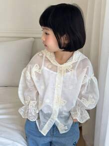 Dazy Kids Girls Embroidered Hooded Lightweight Cardigan, Spring/Summer - White - View 6