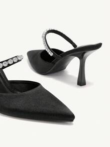 CUCCOO CHICEST Giày cao gót mũi nhọn đính pha lê vải lụa đen thời trang cho nữ, thích hợp đi làm, hẹn hò, tiệc tùng, ngày lễ, đám cưới - màu đen - Xem 8