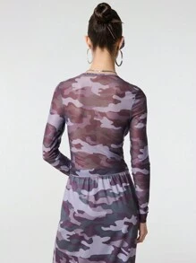 SHEIN Unity ملابس علوية كاجوال قماشي شفاف مطبوع بطبعات التمويه والرسوم الحرفية، تصميم بسيط وأنيق للاستخدام اليومي - متعدد الألوان - مشاهدة 2