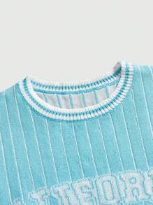 ROMWE MEN Prep Men's Basketball V-Neck Numeric Knit Streetwear Pullover - Blue - View 4