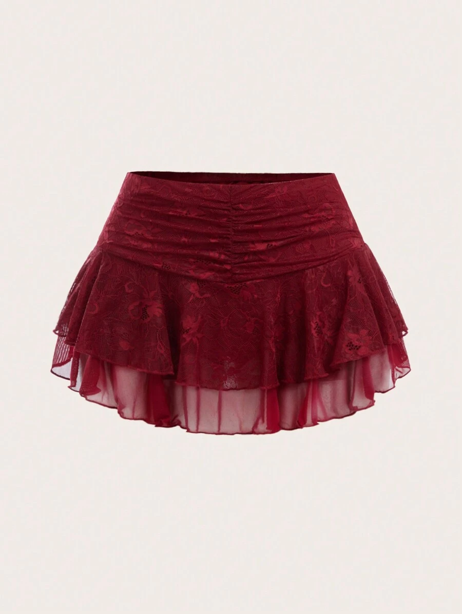 Sweetina Women's Simple Lace Patchwork High Waist A-Line Midi Skirt, Casual Vacation