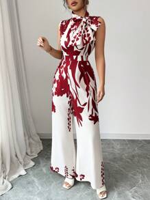 Rafferiza 女士系带蝴蝶领无袖数码印花连身裤 - 彩色 - 查看 6