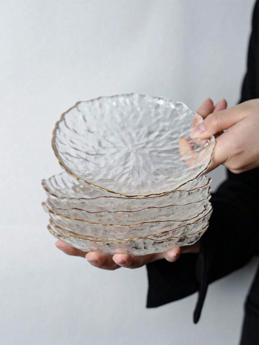 1pc Minimalist Vintage High-Quality Iceberg Texture Glass Fruit Bowl, Snack Plate, Home Decor Living Room Sophisticated Appetizer Salad Dish Christmas Gift - Clear - View 1