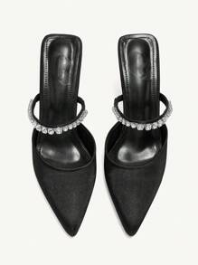 CUCCOO CHICEST Giày cao gót mũi nhọn đính pha lê vải lụa đen thời trang cho nữ, thích hợp đi làm, hẹn hò, tiệc tùng, ngày lễ, đám cưới - màu đen - Xem 7